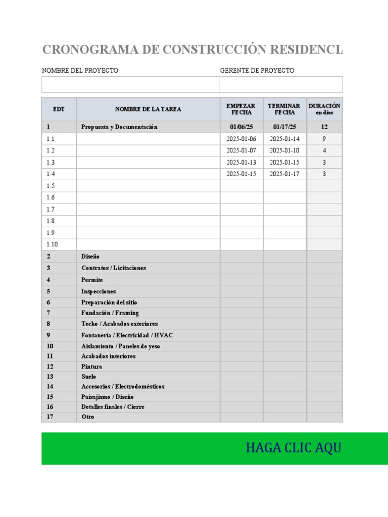 IC Residential Construction Schedule Template 27143 ES | PDF
