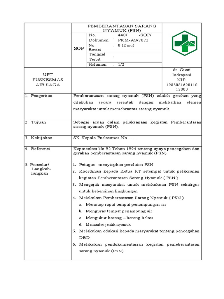 SOP Pemberantasan Sarang Nyamuk | PDF