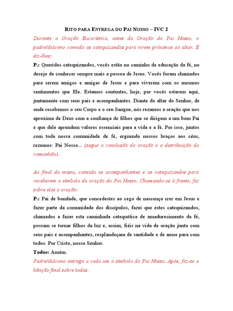 Rito de Entrega do Pai Nosso na Catequese | PDF