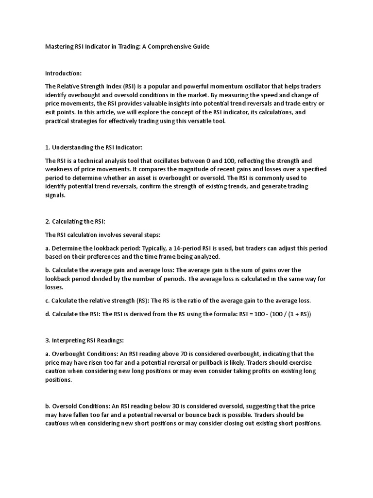 Mastering RSI Indicator in Trading PDF Business Valuation (Finance)