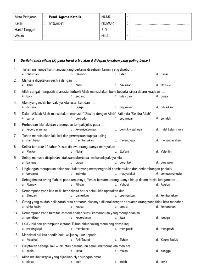 Menjelajahi Iman: Latihan Soal Agama Katolik Kelas 4 SD untuk Membangun Pemahaman yang Kokoh