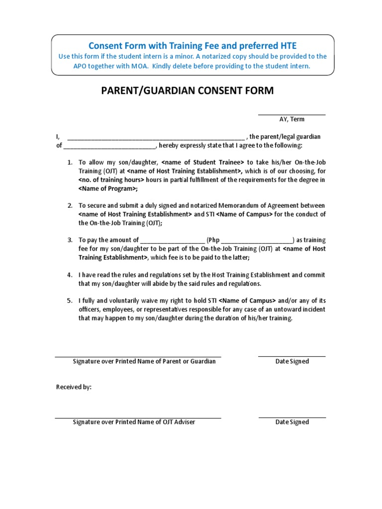 Parent Consent for On-the-Job Training | PDF