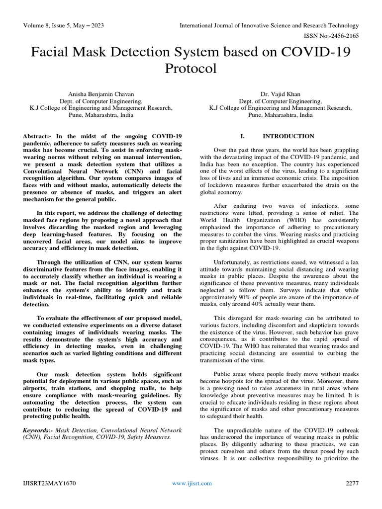 Facial Mask Detection System Based On COVID19 Protocol PDF