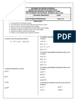 Lista de Revisão Sobre Propriedades de Potenciação e Radiciação