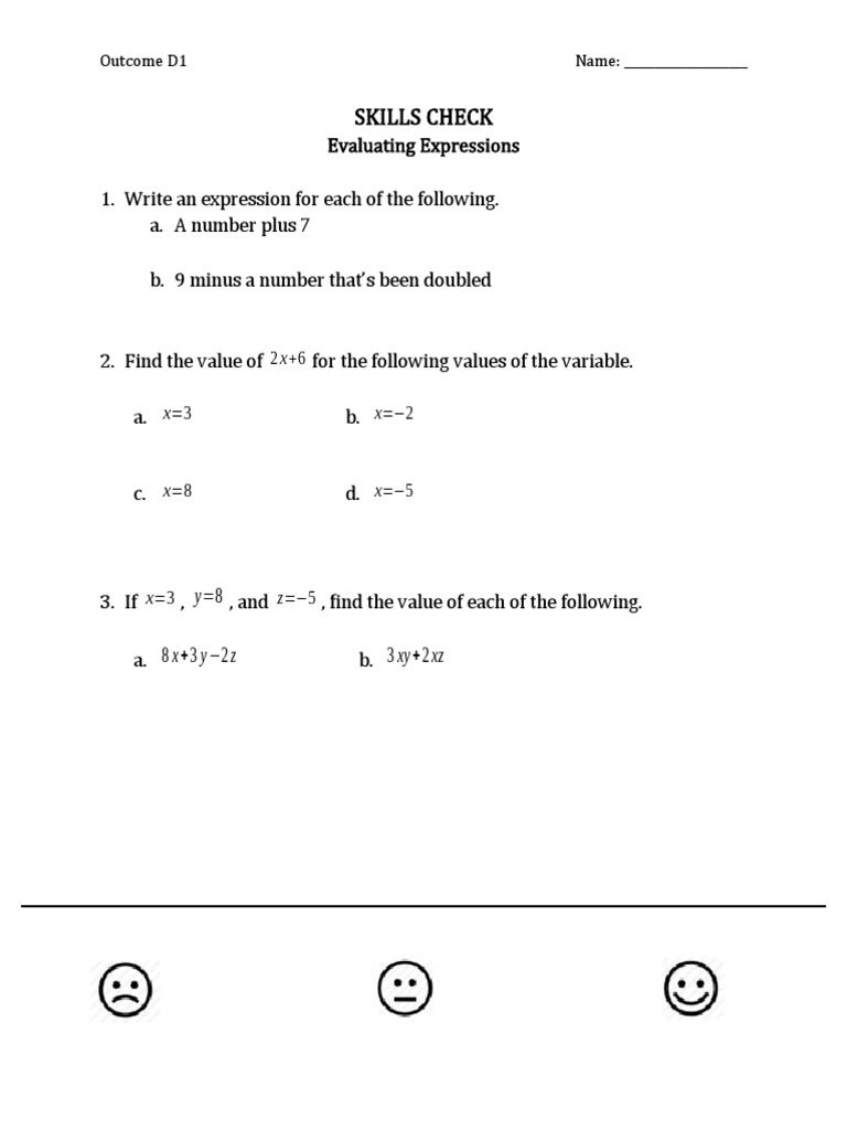 Evaluating Math Expressions Guide | PDF