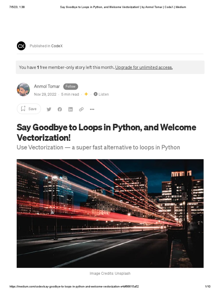 Say Goodbye To Loops in Python, and Welcome Vectorization! - by Anmol ...