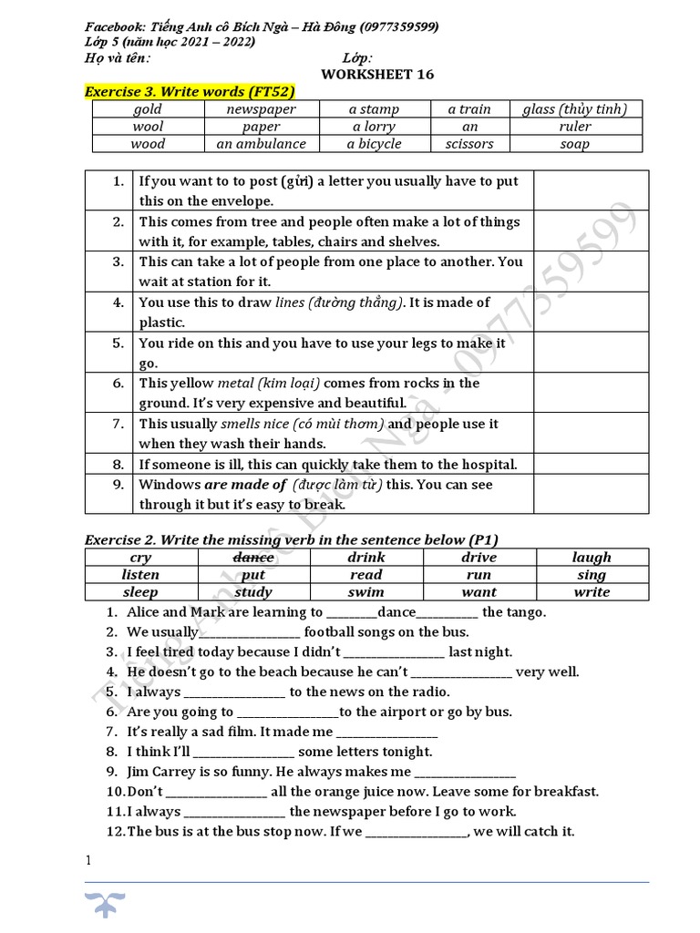 Grade 5 - Worksheet 16 | PDF