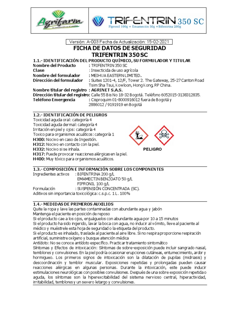 HS Trifentrin 350 SC | PDF | Residuos | Agua
