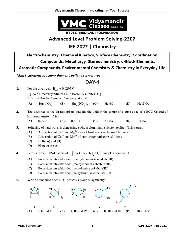 JEE 2022 Chemistry Advanced Problem Set | PDF | Physical Chemistry ...