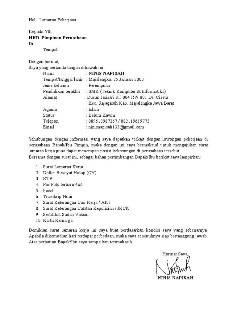 Surat Lamaran Kerja | PDF