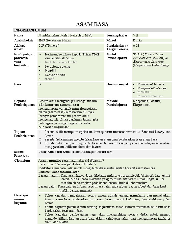 Modul Ajar Asam Basa Kelas 11 | PDF
