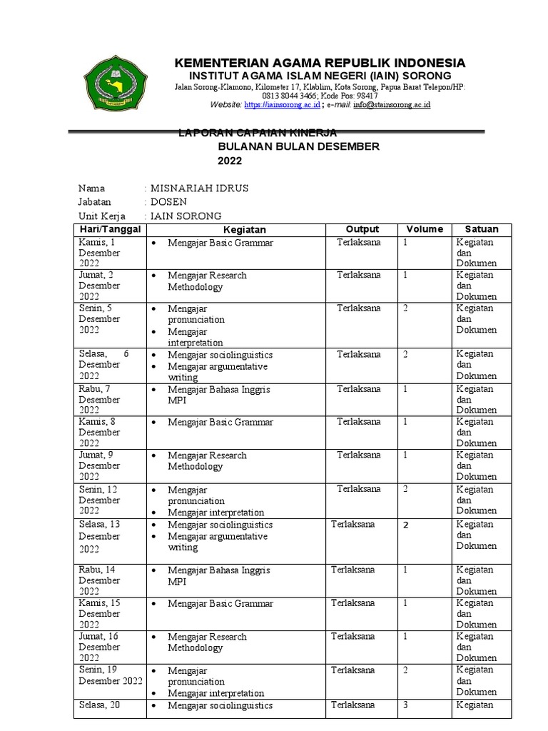 Laporan TUKIN November 2022 | PDF