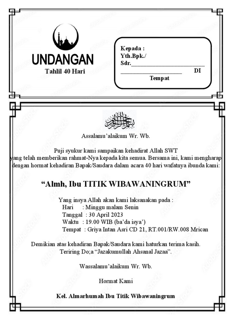 UNDANGAN TAHLIL | PDF