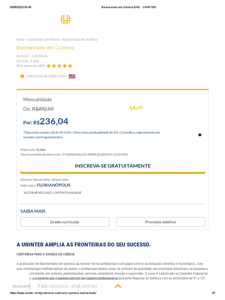 Bacharelado em Química EAD - UNINTER | PDF