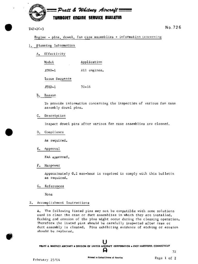 Engine Pins, PRAiT 8, Whitney Alrcraft Division of United Aircraft