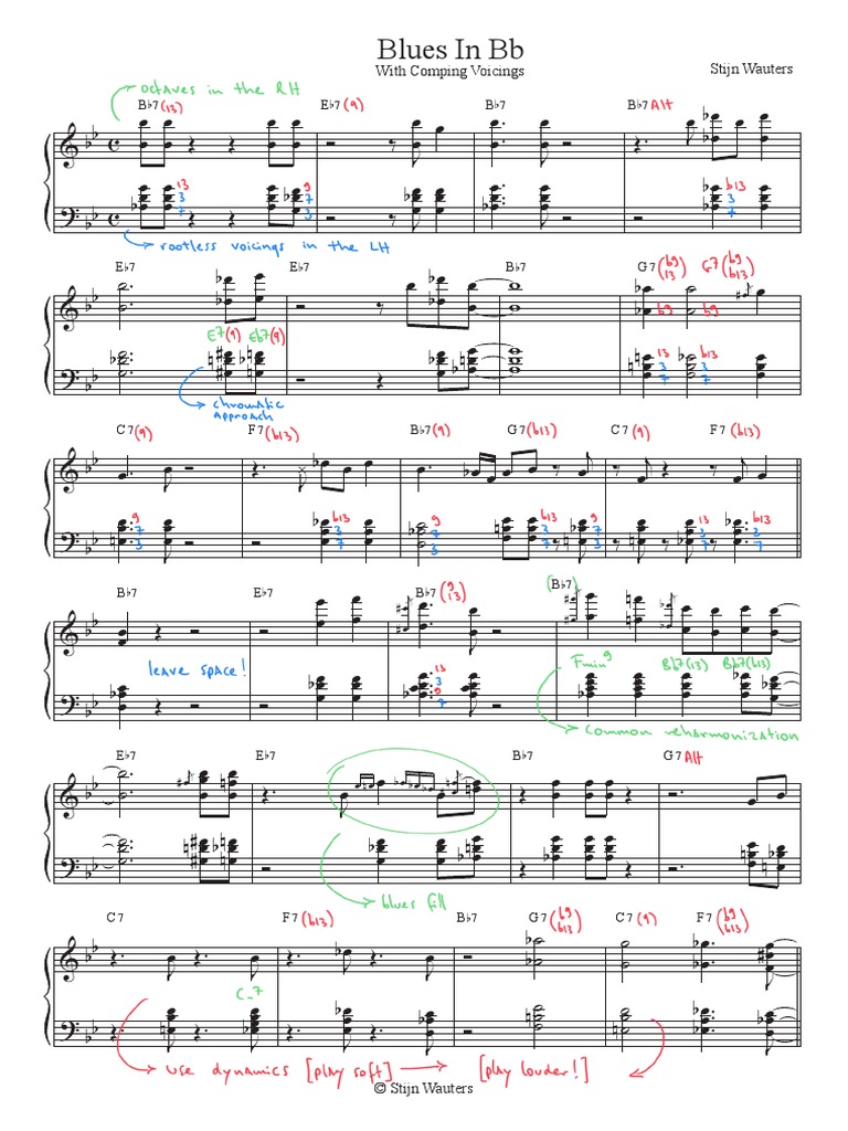 Blues In Bb Comping With Rootless Voicings With Annotations Pdf