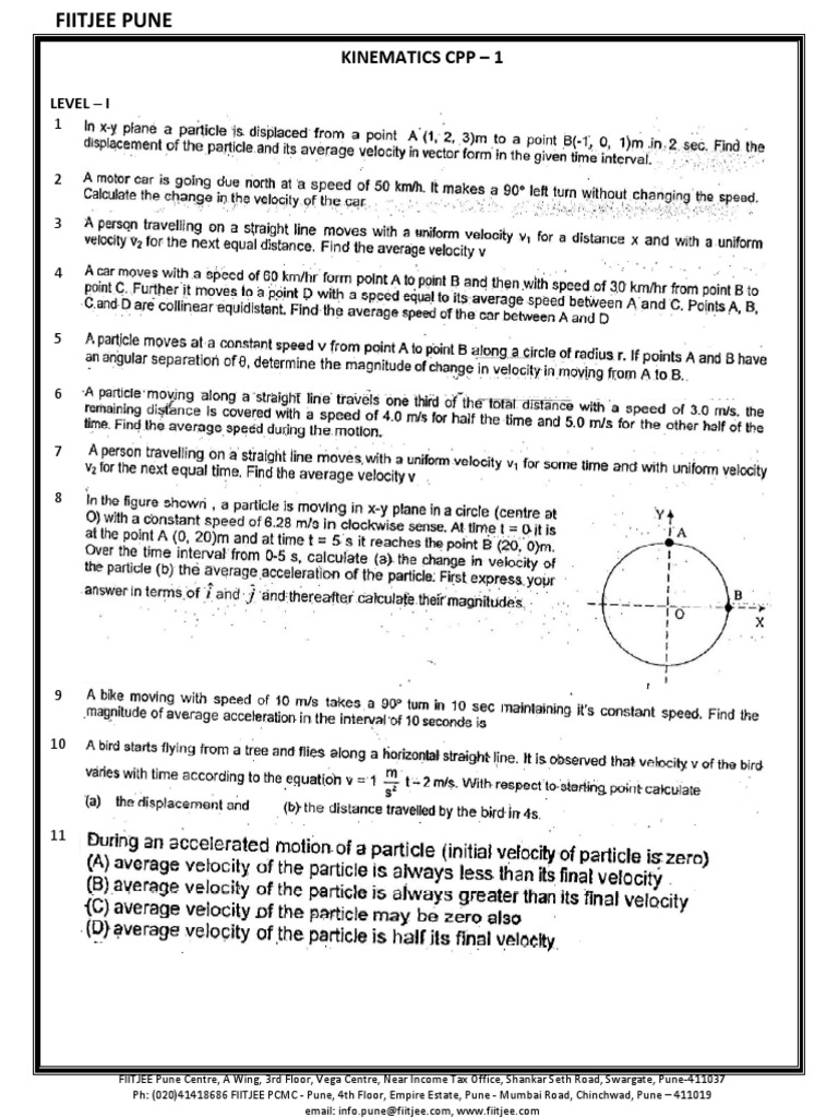 FIITJEE Pune Kinematics CPP 1 | PDF