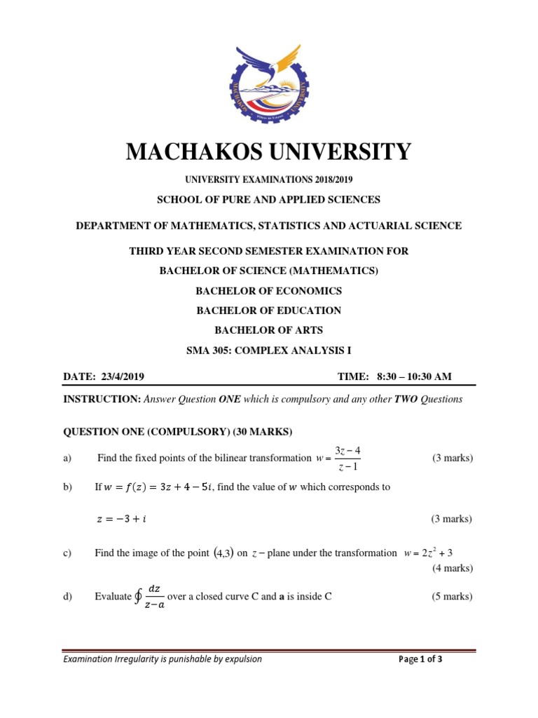Sma 305 Complex Analysis I Pdf Mathematical Analysis Mathematical