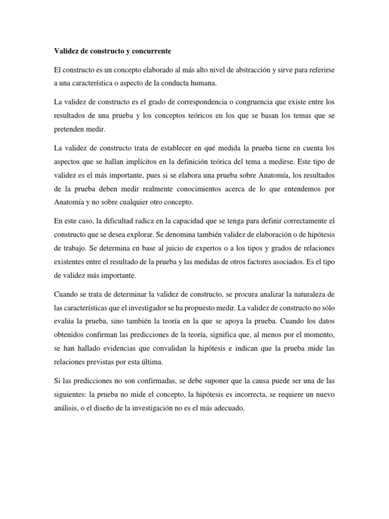 Validez de Constructo y Concurrente | PDF | Validez (Estadísticas) | Teoría