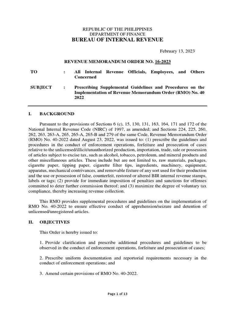 Rmo no 16 2023 final prescribes supplemental guidelines and procedures