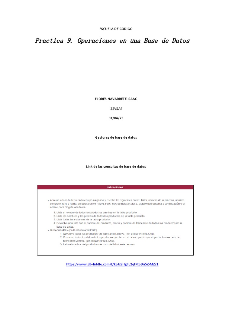 Operaciones en Bases de Datos | PDF