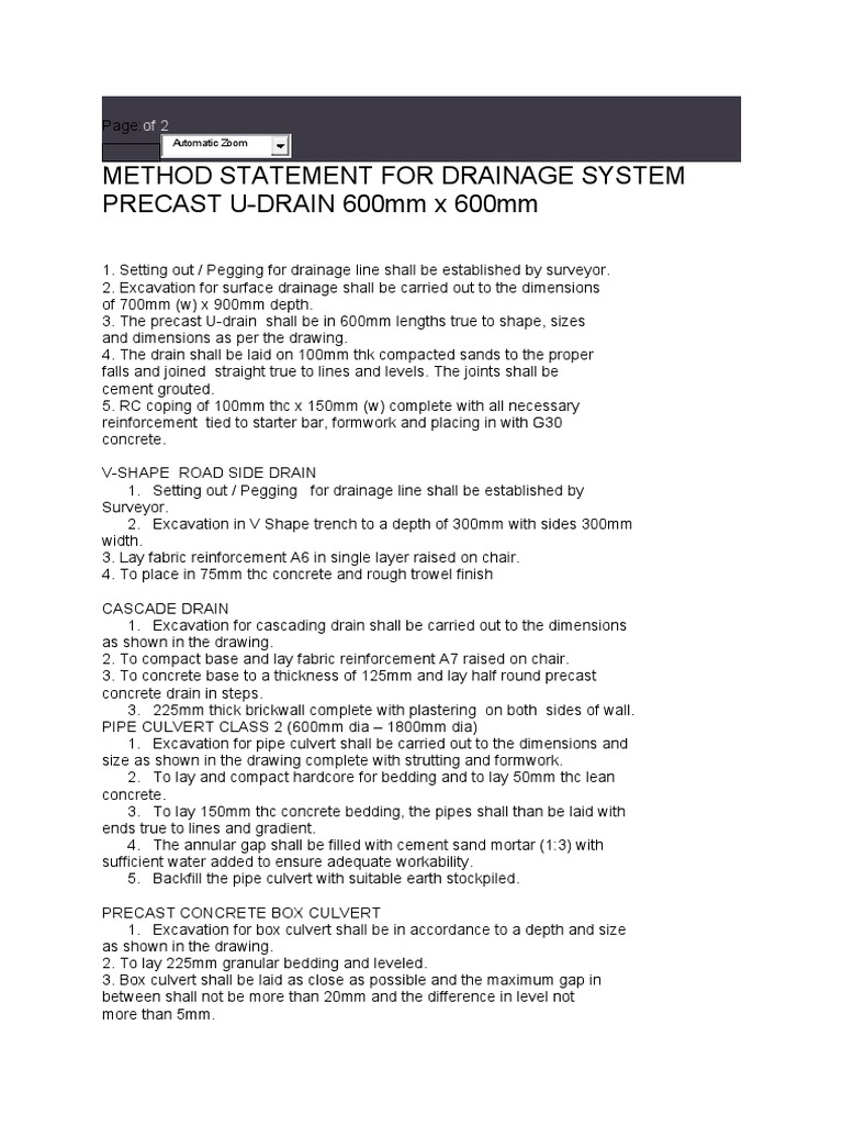 Method Statement For Drainage System PDF