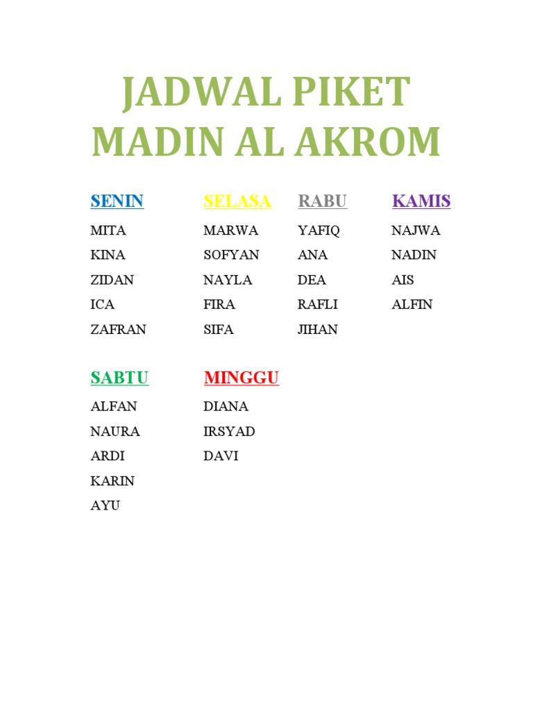 Jadwal Piket Madin Al Akrom PDF