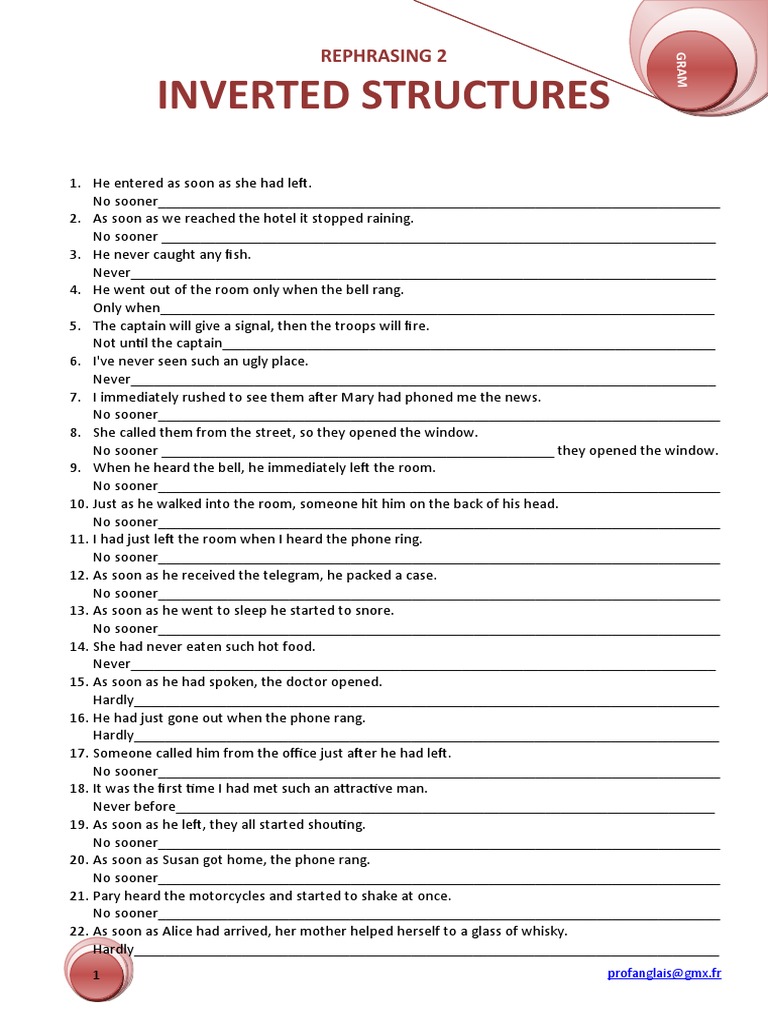 Rephrasing Exercises: Inverted Structures | PDF