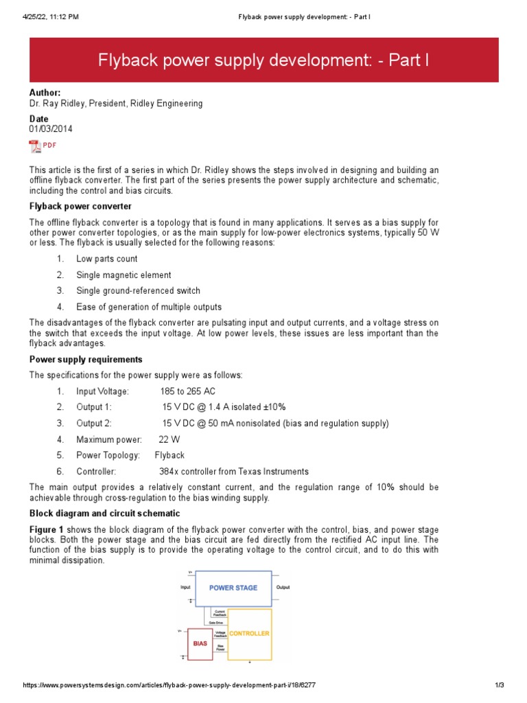 Flyback Power Supply Development Part I PDF