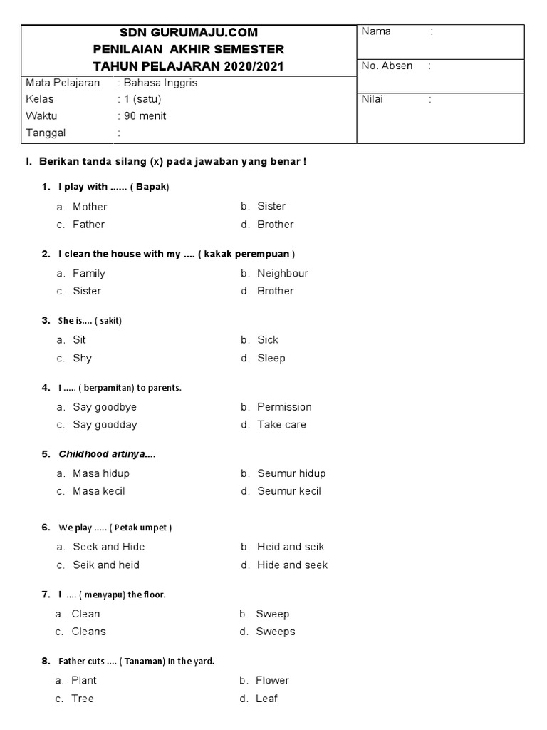 Soal pas kelas 1 pdf