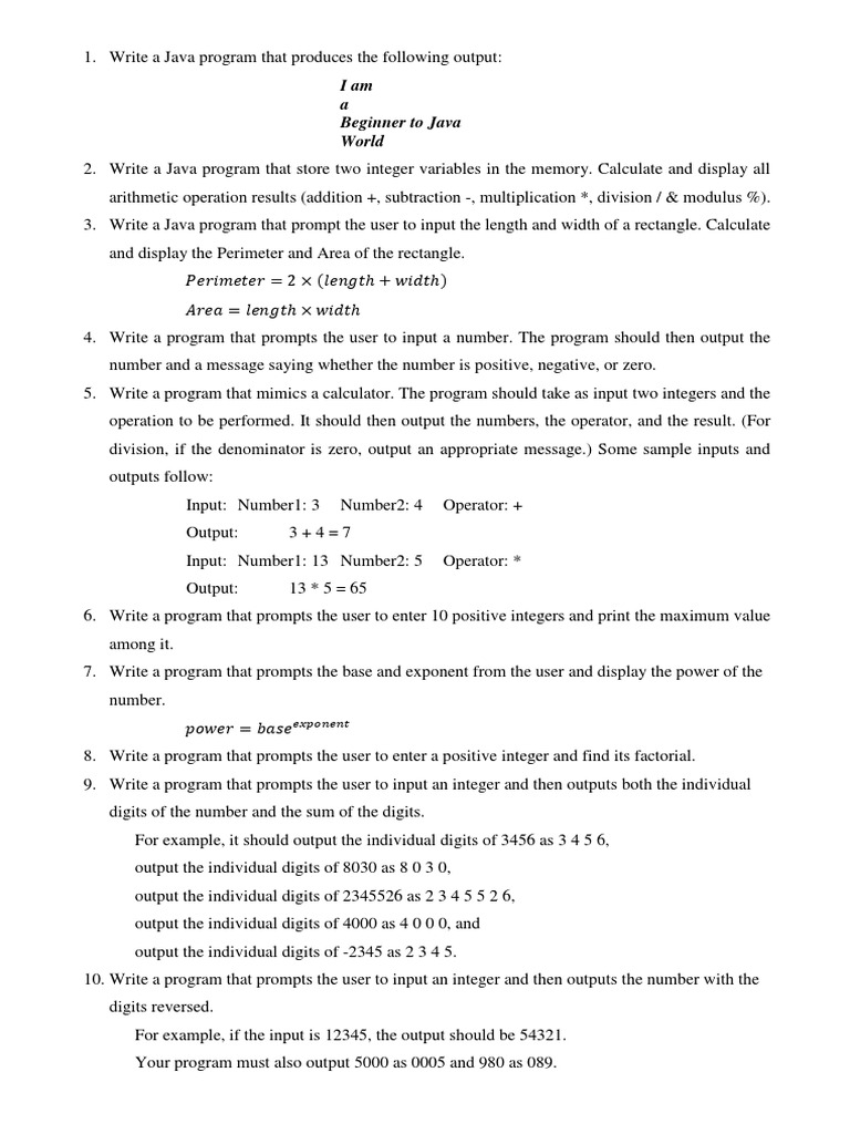 Java Exercises Beginning | PDF