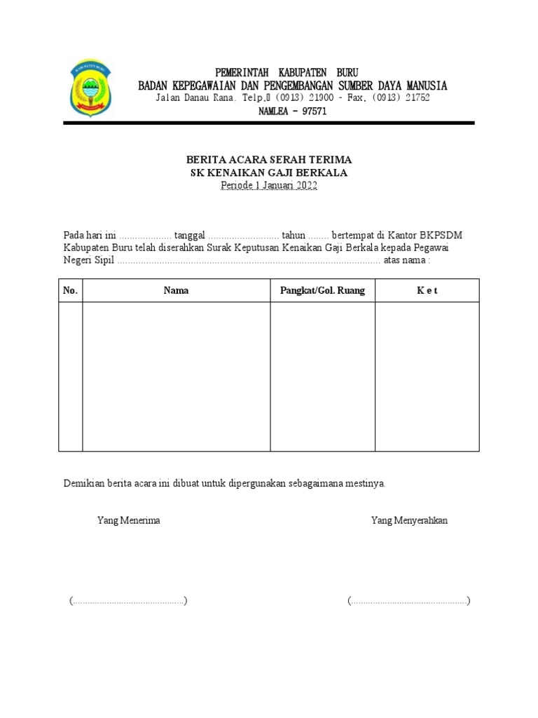 Berita Acara Kenaikan Gaji Berkala PNS | PDF | Griya & Taman | Sains ...