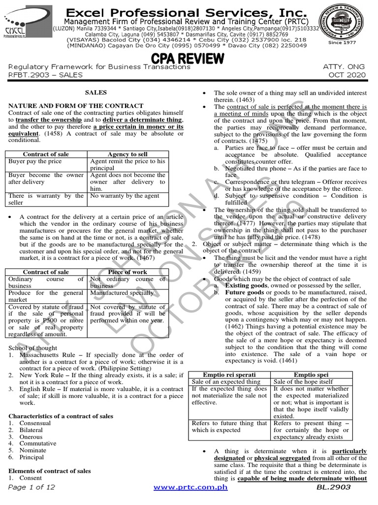 RFBT Law on Sales Overview | PDF | Auction | Lease