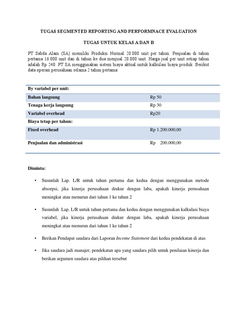 Tugas Segmented Reporting & Performance Evaluation REPORTING and ...