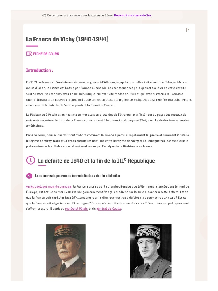 La France de Vichy : 1940-1944 Résumé | PDF | Voyages
