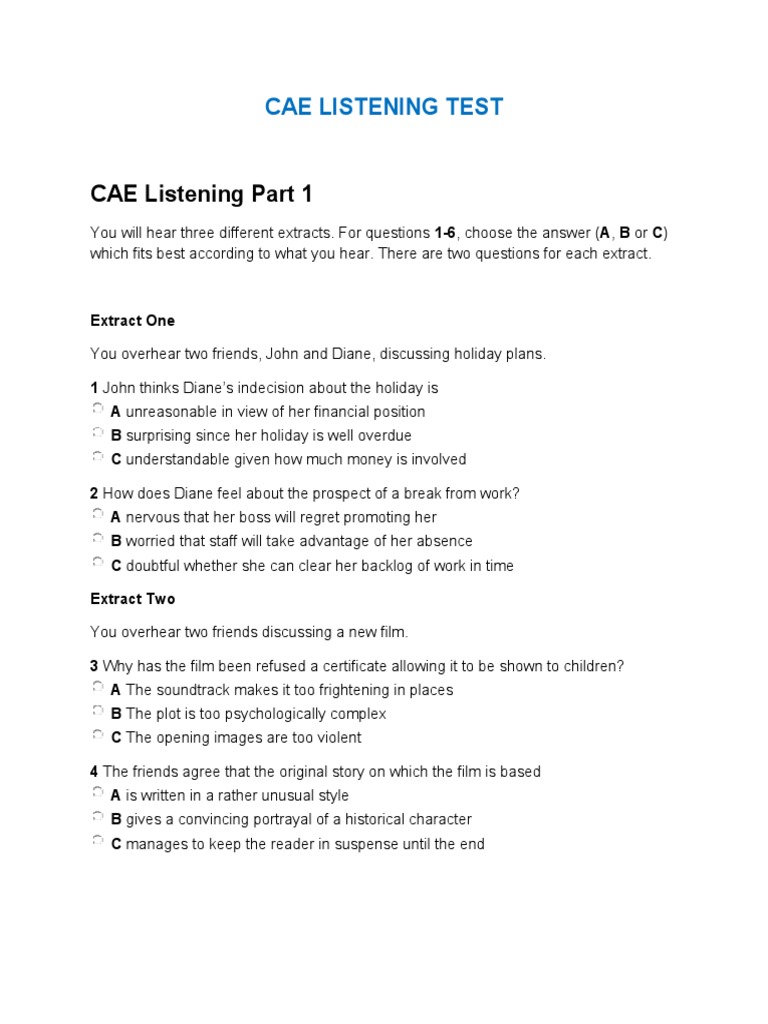 CAE Listening Test Overview | PDF | Museum | Cognition