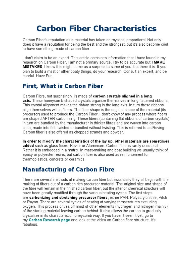 Carbon Fiber Characteristics | PDF