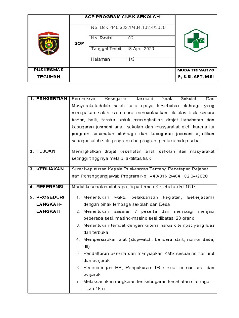 Sop Kebugaran Anak Sekolah | PDF