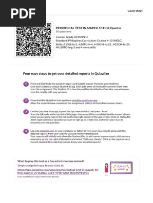 PERIODICAL TEST IN MAPEH 10 First Quarter - Cover sheet