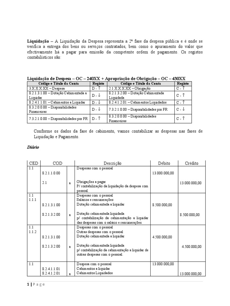 Contabilizacao Da Despesa Fases de Liquidação e Pagamento | PDF ...