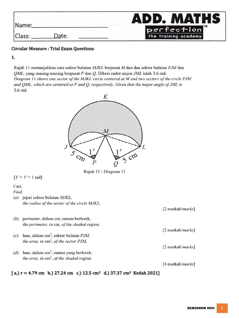 Circular Measure Exam Questions 2021 | PDF