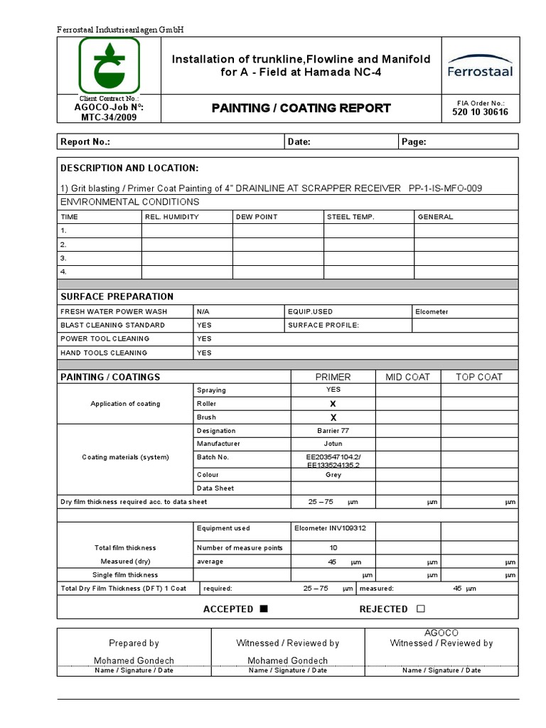 Coating Report for Hamada NC-4 Project | PDF