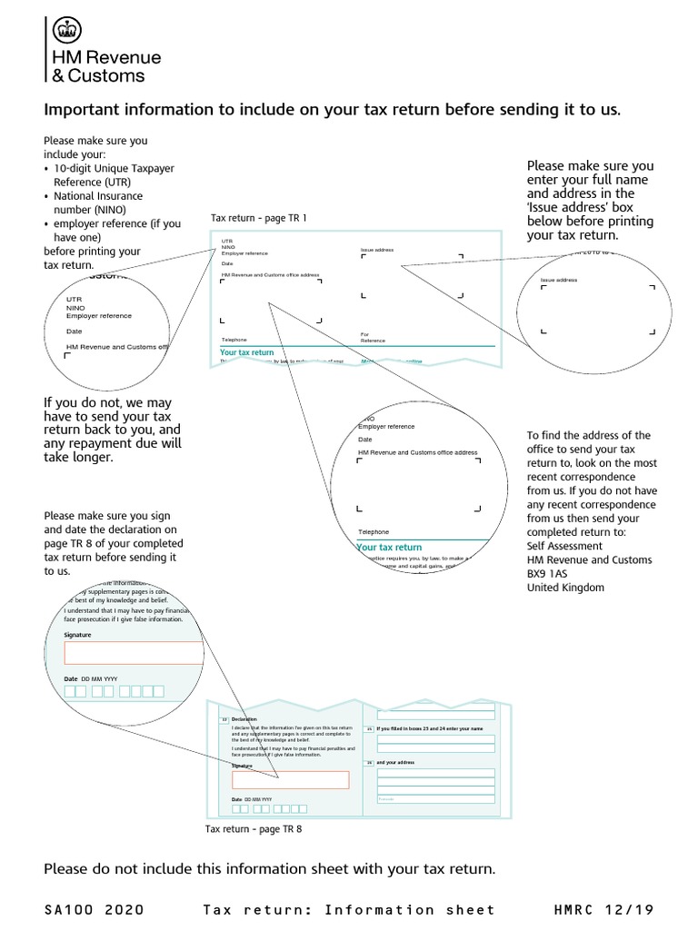 SA100 Tax Return English 2020 | PDF | Taxes | Capital Gains Tax