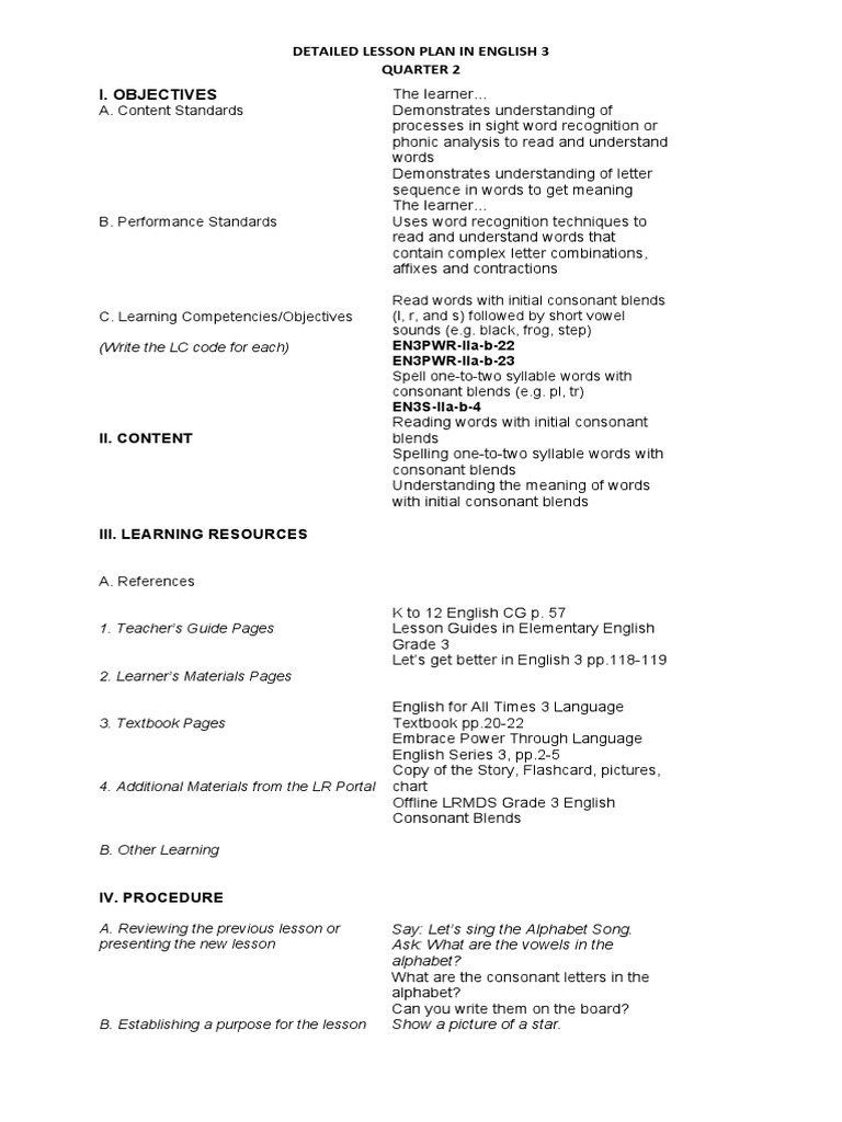 Detailed lesson plan in english grade 3 download free pdf english