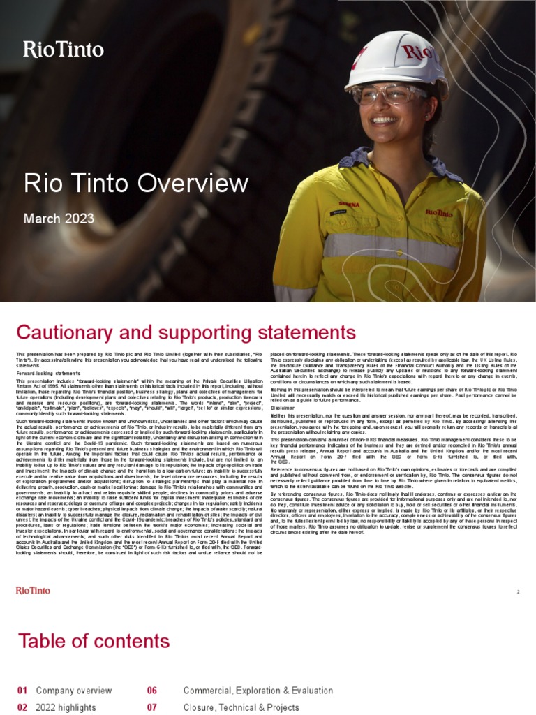 Rio Tinto Sustainability Overview 2023 | PDF | Business | Economies