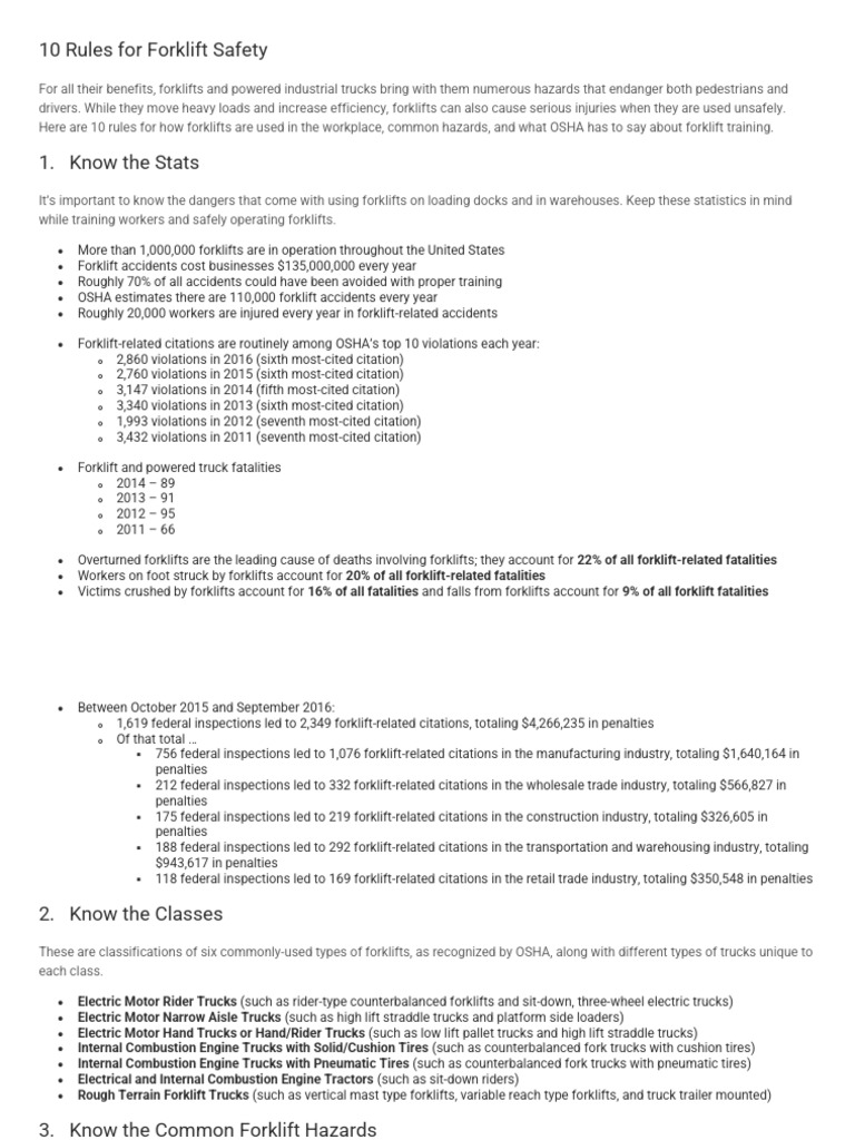 10 Rules For Forklift Safety