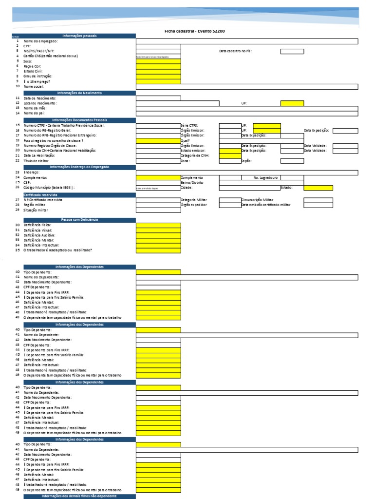 Ficha de Registro eSocial S-2200 | PDF