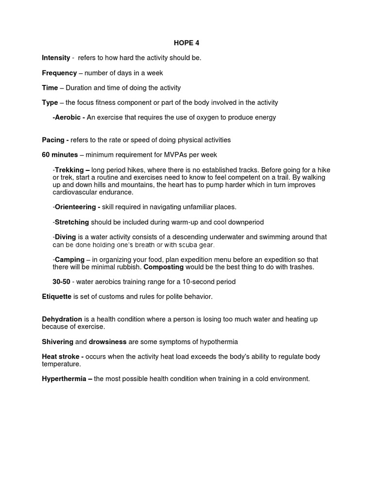 HOPE 4 Reviewer | PDF | Wellness
