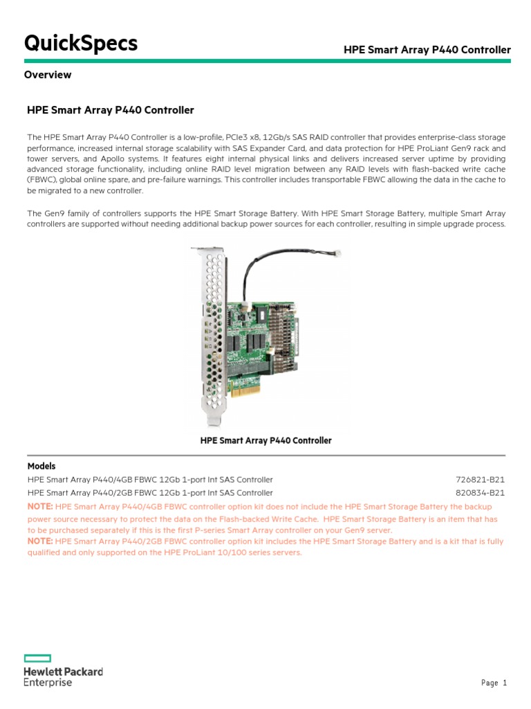 HPE Smart Array P440 Controller Overview | PDF