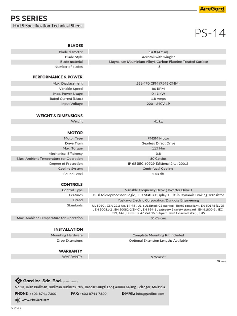 HVLS TECHNICAL SHEET _ PS-14 | PDF